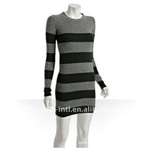 Ladies' cashmere pullover with stripe pattern long style
